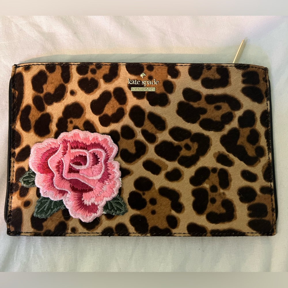 Kate spade calf hair leopard print embroidered clutch